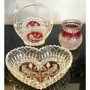Hofbauer Byrdes Lead Crystal Cut To Clear (3 Pieces) Candy dish, Basket& Glass